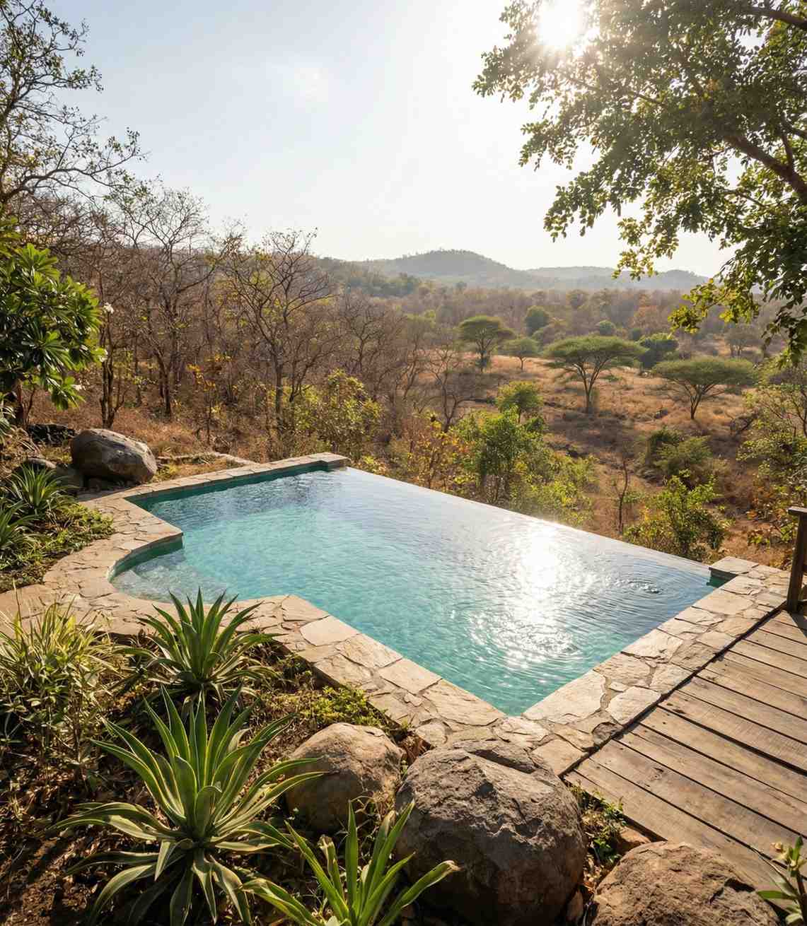 Luxury infinity pool at Girvan Forest Resort with scenic open views